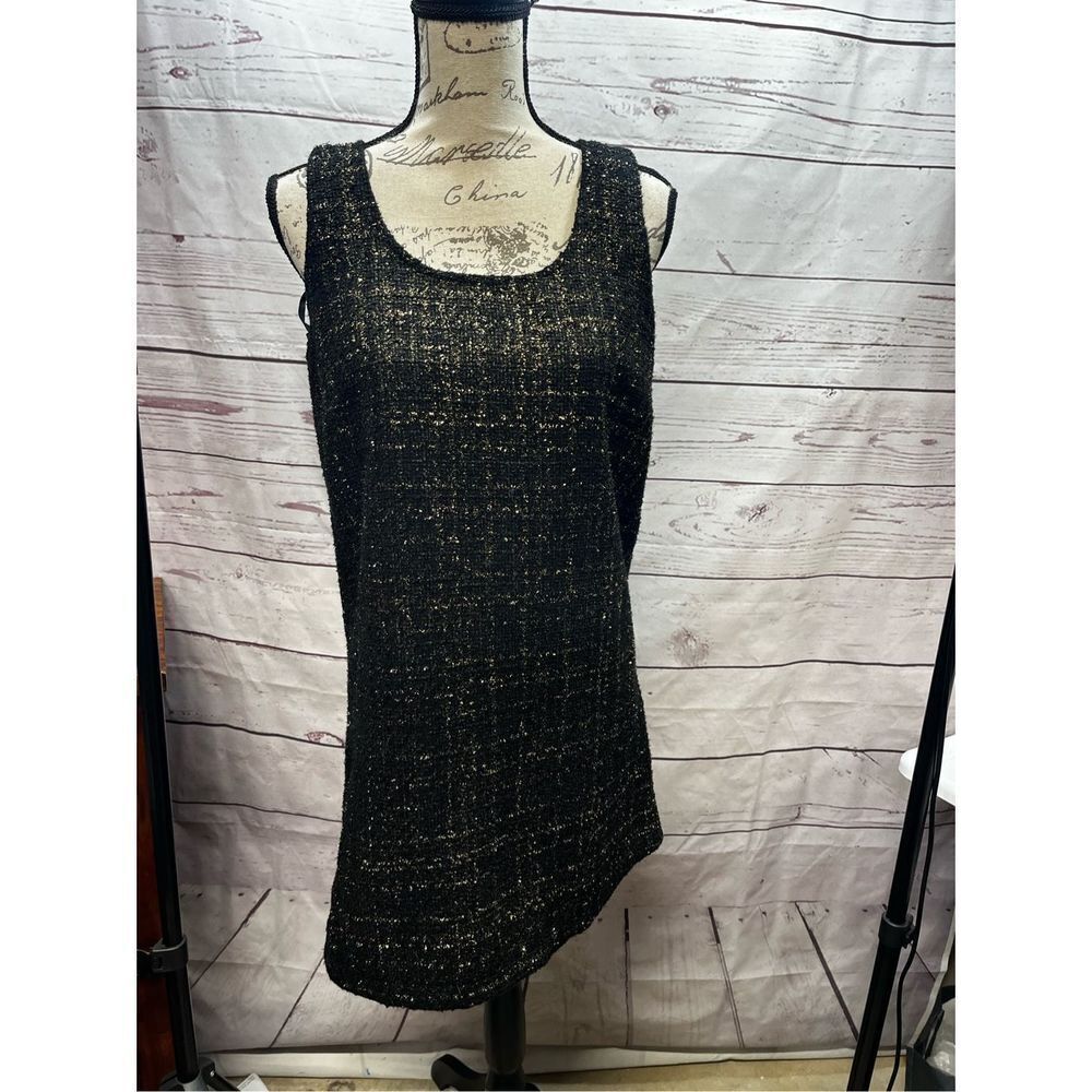 Sleeveless Dress Black & Gold Tweed Career Party Cocktail
